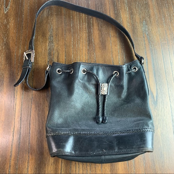 Fossil Vintage Black Drawstring Bucket crossbody Bag Genuine Leather 75082 - Picture 1 of 8